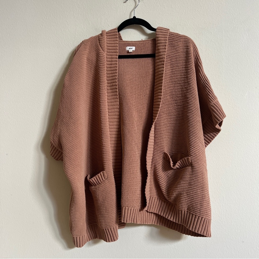 Aerie Women's Chunky Open Knit Cardigan Sweater XS/Small Camel Brown Oversized - Picture 3 of 4